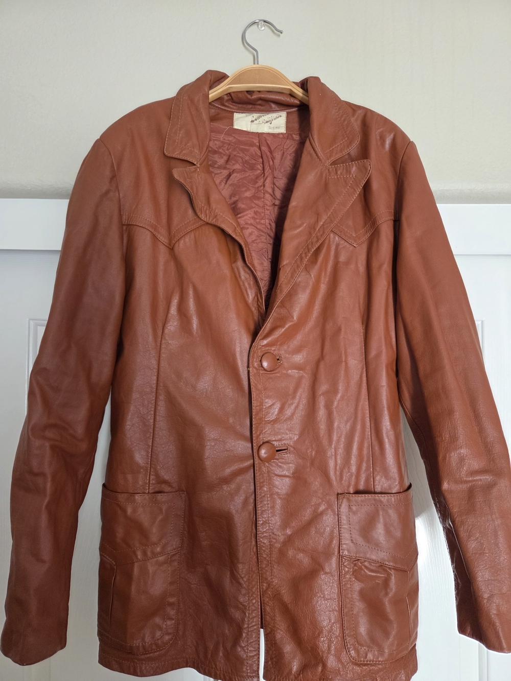Men's Brown Leather Trench Coat with Button Front